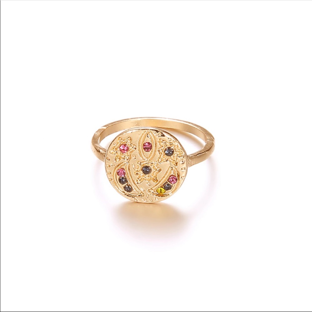 BOHEMIAN CRYSTAL DISC GOLD RING - Picture 4 of 4